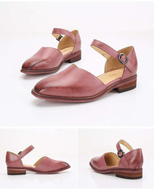 Genuine Leather flat Sandals shoes yinzo women  size 4 handmade brown red grey