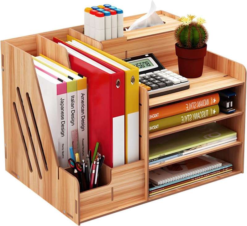 Desk Organizer Wood Desk Organizer with 3 Trays - Assembly Required - Large Desk File Organizer