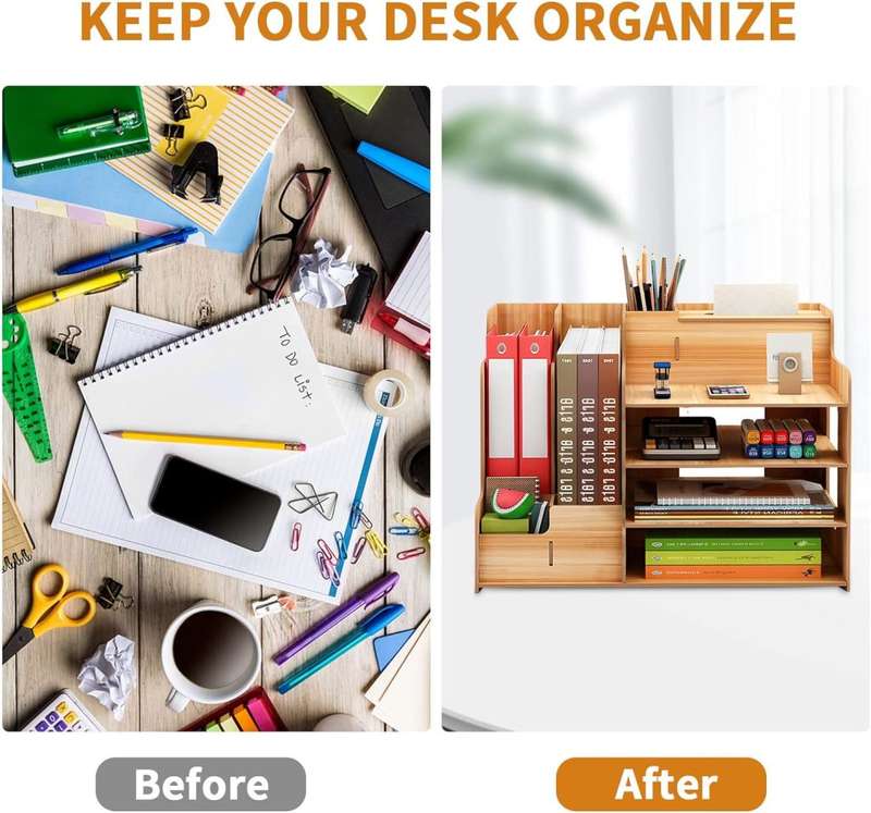 Desk Organizer Wood Desk Organizer with 3 Trays - Assembly Required - Large Desk File Organizer