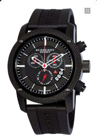 EXCLUSIVE!!  BURBERRY BLACK SPORT CHRONOGRAPH RUBBER STRAP - BU7701