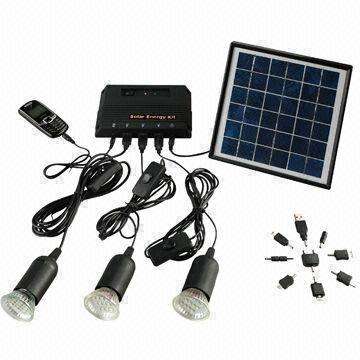 8W Solar Lighting System with 3 LED Globes & Cellphone Charger Includes Power Bank- Excellent !