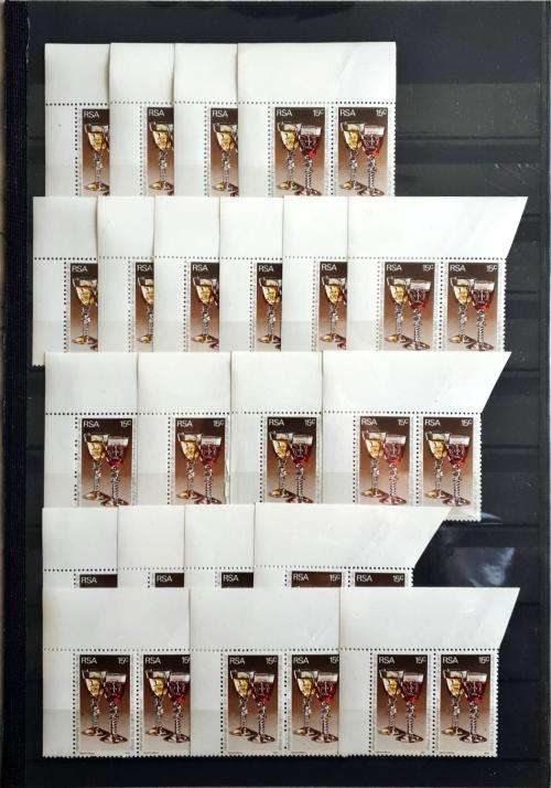 RSA, 1977 Wine Symposium , positional pieces all with " missing die" variety ,  bulk lot of 21 plus