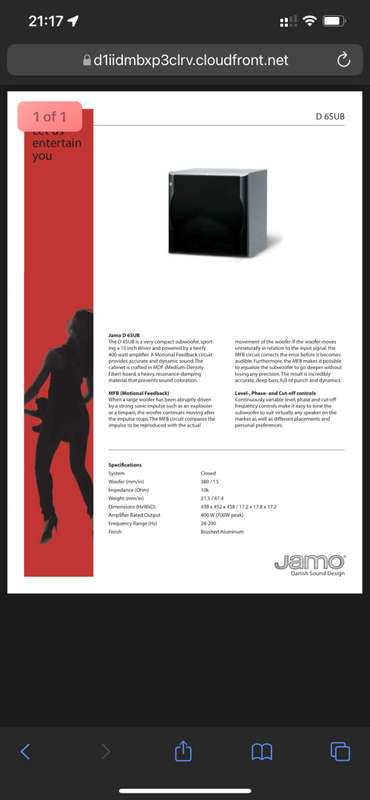 Jamo D6 15``THX SUBWOOFER 700watts (relisted due to non payment)