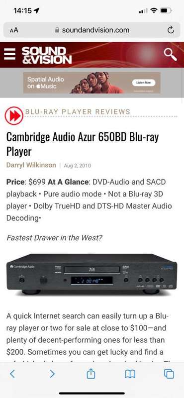 Cambridge audio azur 650bd (only reads DVD/CD/no remote)