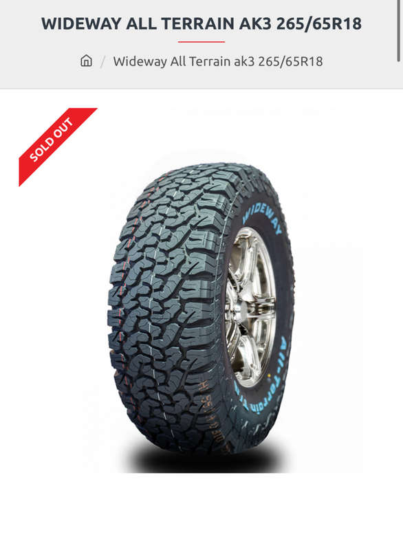 Off road tyres (265/65/18) 95% tyre tread