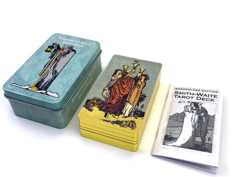 Borderless-Waite Tarot Gold Edged Cards Deck in Tin Box