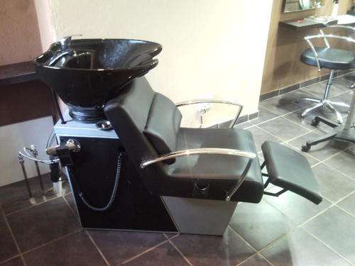 Salon shampoo backwash basin, with swivel basin and motorised footrest
