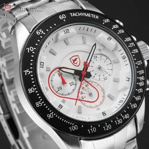 New SHARK Men's DAYTONA FIBER Dual Time Chronograph Watch w/ BOX,PAPERS