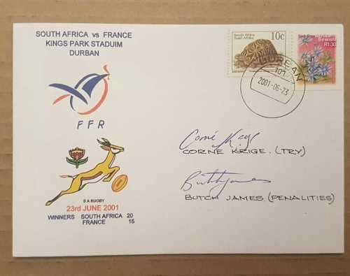2001 FDC V FRANCE RUGBY SIGNED BUTCH JAMES AND CORNE KRIGE