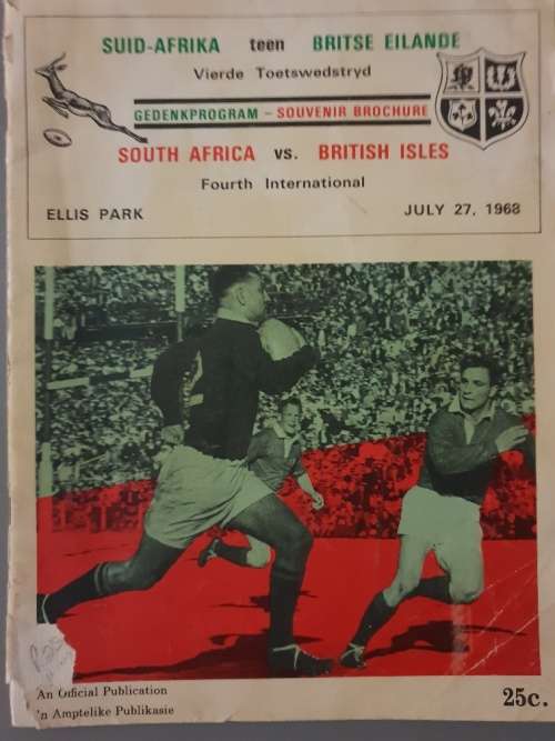 1968 BRITISH LIONS V SOUTH AFRICA RUGBY PROGRAMME - 4TH TEST - MISSING TEAM SHEET