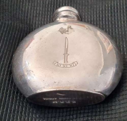 WW1 SILVER PLATE FLASK - 11 11 11 INSCRIPTION SIGNIFYING END OF WW1