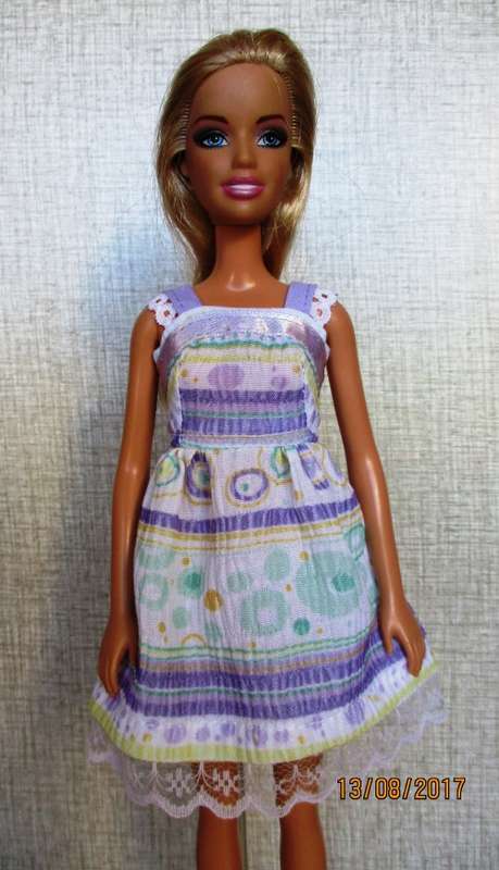 Barbie summer nightie in mauve and mint stripe.