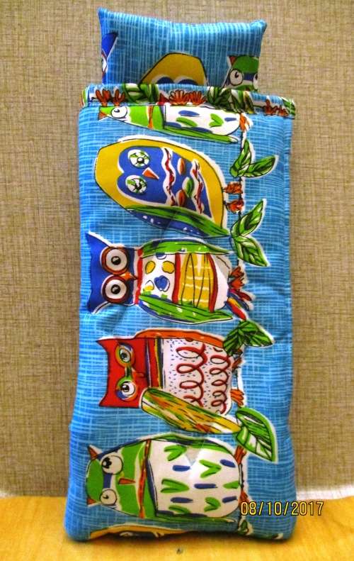 Ken - Barbie - SLEEPING BAG in turquoise owl print.