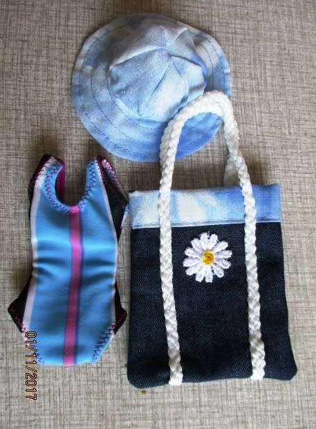 Barbie bathing COSTUME, SUN HAT and BEACH BAG set.