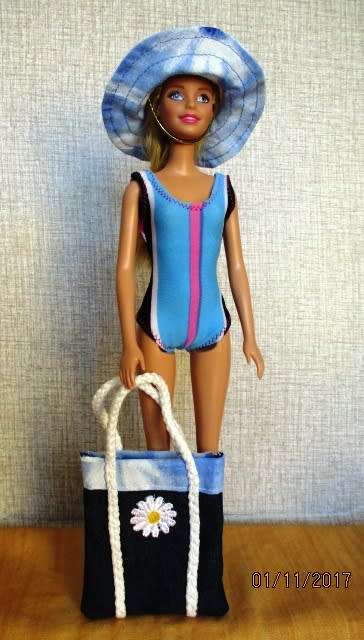 Barbie bathing COSTUME, SUN HAT and BEACH BAG set.
