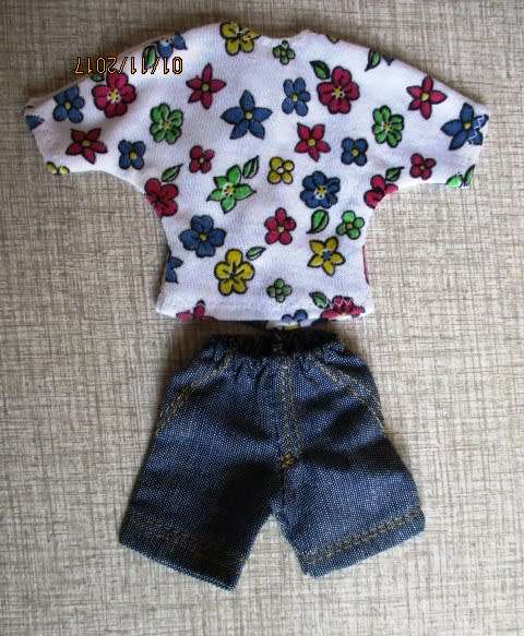Barbie denim SHORTS with flower print T-SHIRT.