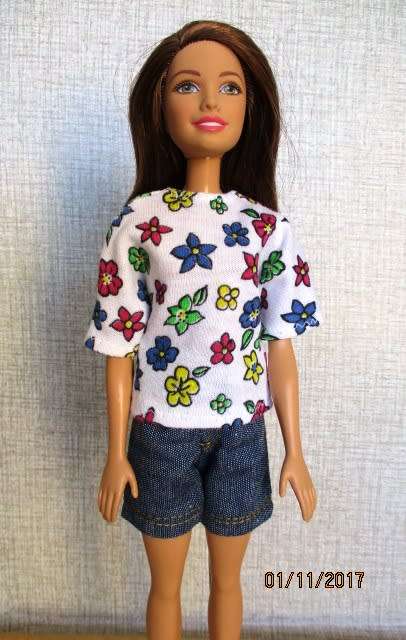Barbie denim SHORTS with flower print T-SHIRT.