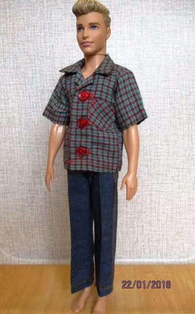Ken - Barbie - denim JEANS plus button front SHIRT.