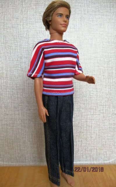 Ken - Barbie - denim JEANS with red stripe T-SHIRT.