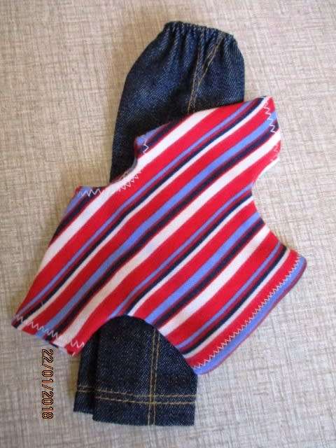 Ken - Barbie - denim JEANS with red stripe T-SHIRT.