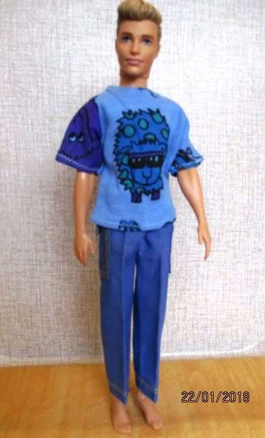 Ken - Barbie - blue cargo pants with sunglasses sheep print.