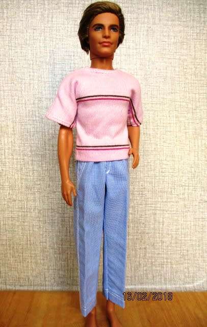 Ken - Barbie - light blue PANTS with pink stripe T-SHIRT.