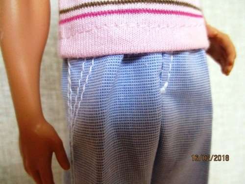 Ken - Barbie - light blue PANTS with pink stripe T-SHIRT.