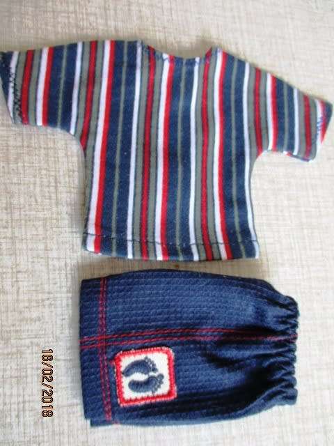 Ken - Barbie - navy SHORTS with feet motif and striped T-SHIRT.