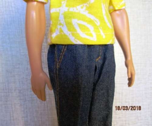 Ken - Barbie - denim jeans and yellow print t-shirt.