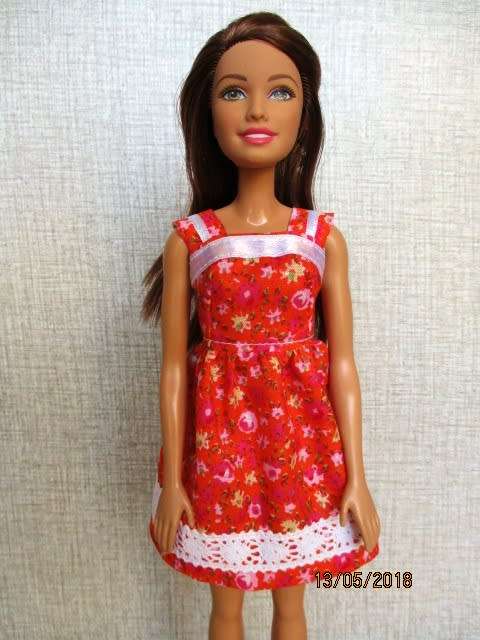Barbie doll's dress - orange floral
