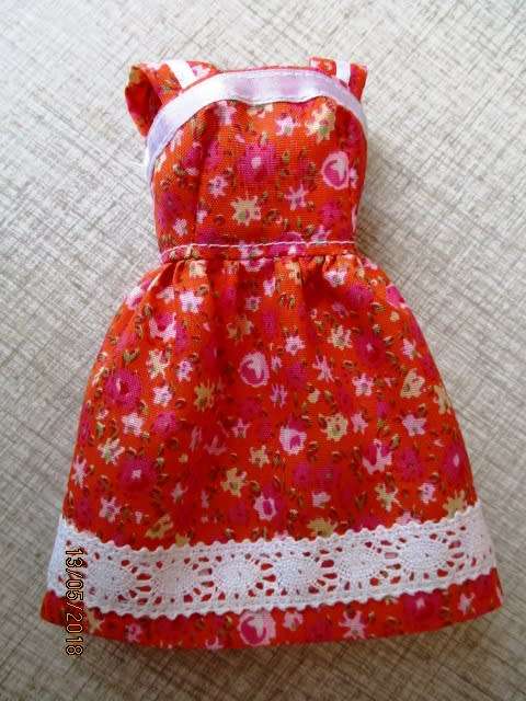 Barbie doll's dress - orange floral