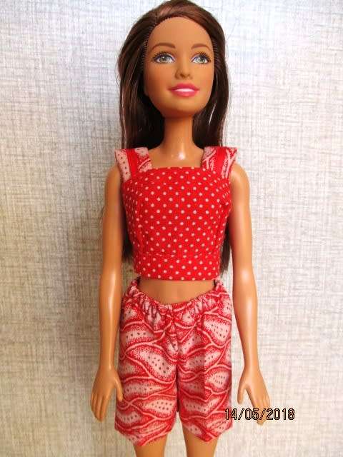 Barbie doll's shorts and strap top - red dots