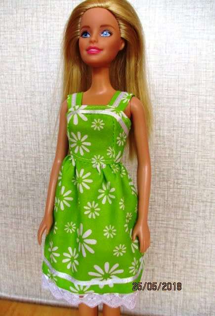 Barbie doll's dress and panties - lime green flower with white trim