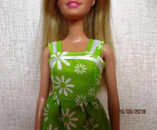 Barbie doll's dress and panties - lime green flower with white trim