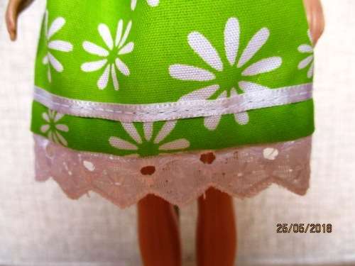 Barbie doll's dress and panties - lime green flower with white trim