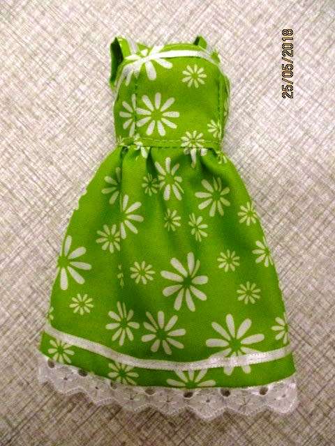 Barbie doll's dress and panties - lime green flower with white trim