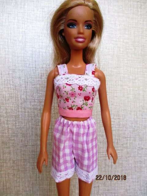 Barbie doll's shorts and strap top - pink check