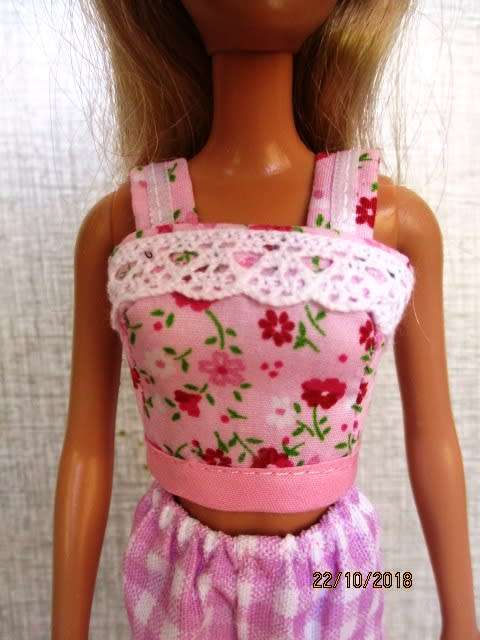 Barbie doll's shorts and strap top - pink check
