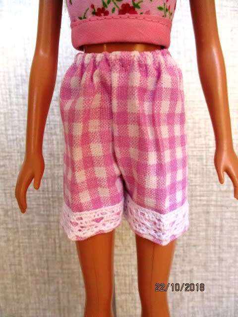 Barbie doll's shorts and strap top - pink check