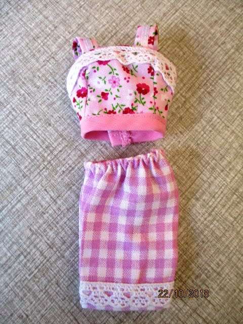 Barbie doll's shorts and strap top - pink check