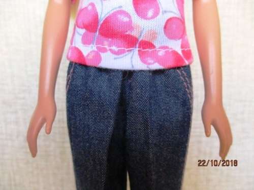 Barbie doll's denim jeans with pink butterfly print T-shirt