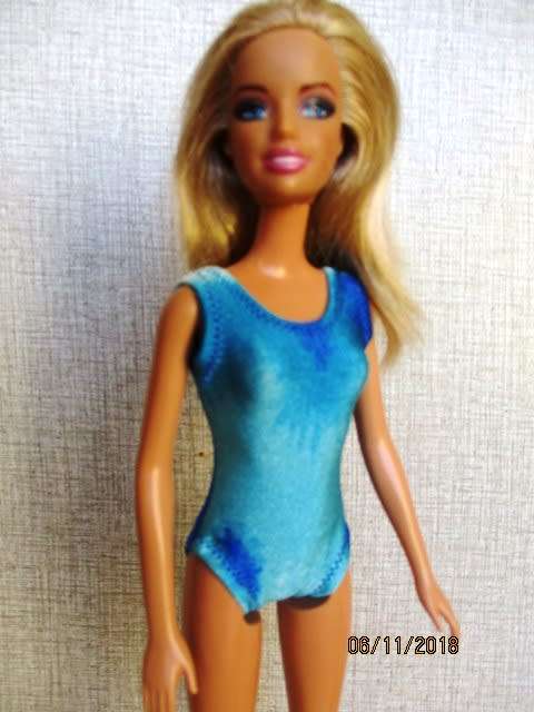 Barbie doll's swimming costume and beach towel - turquoise and yellow