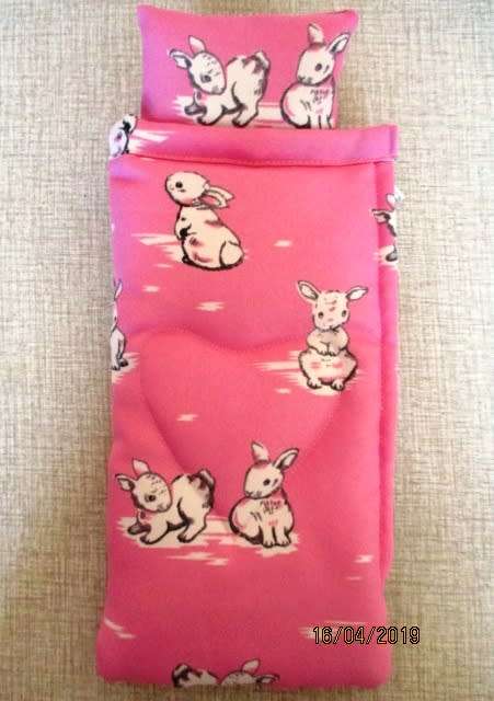 Barbie doll's SLEEPING BAG - pink bunnies