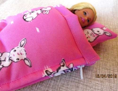 Barbie doll's SLEEPING BAG - pink bunnies