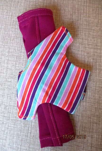 Barbie doll's fitted pants and striped T-shirt - raspberry