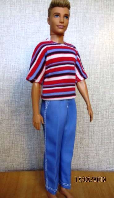 Ken doll's pants and T-shirt - blue + striped