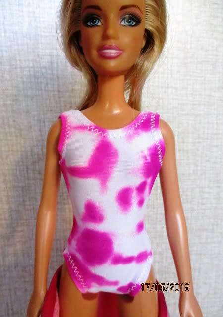 Barbie doll's lycra bathing costume and beach towel - pink tie dye