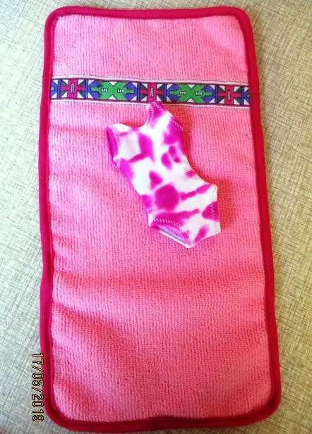Barbie doll's lycra bathing costume and beach towel - pink tie dye