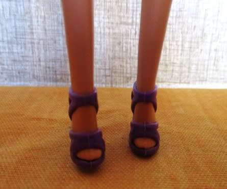 Barbie doll's evening dress - purple one shoulder + shoes