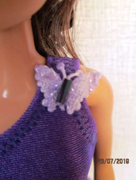 Barbie doll's evening dress - purple one shoulder + shoes